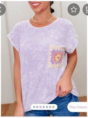 Mystree Lilac Ribbed Knit Top with Crochet Pocket